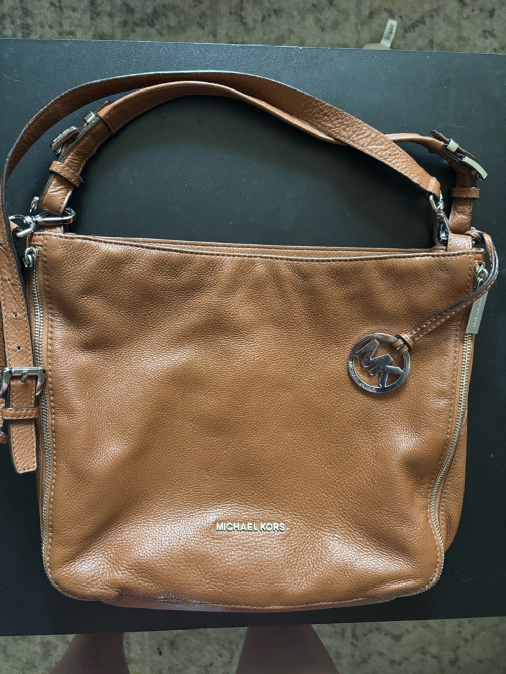 Michael Kors Cognac Leather Shoulder Bag with MK Charm